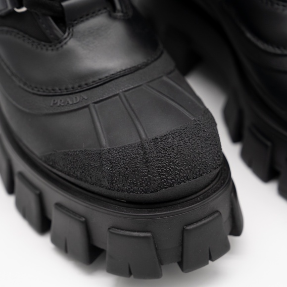 size 40eu 10 US Prada Leather Nylon Rubber Monolith Winter Combat Boots Black - Picture 6 of 13